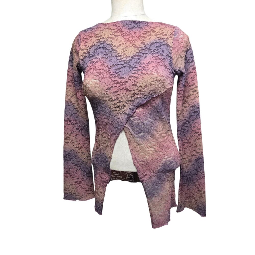 Original Women's Lace Like Top Long Sleeves Size Small Multi-color Taupe Grape